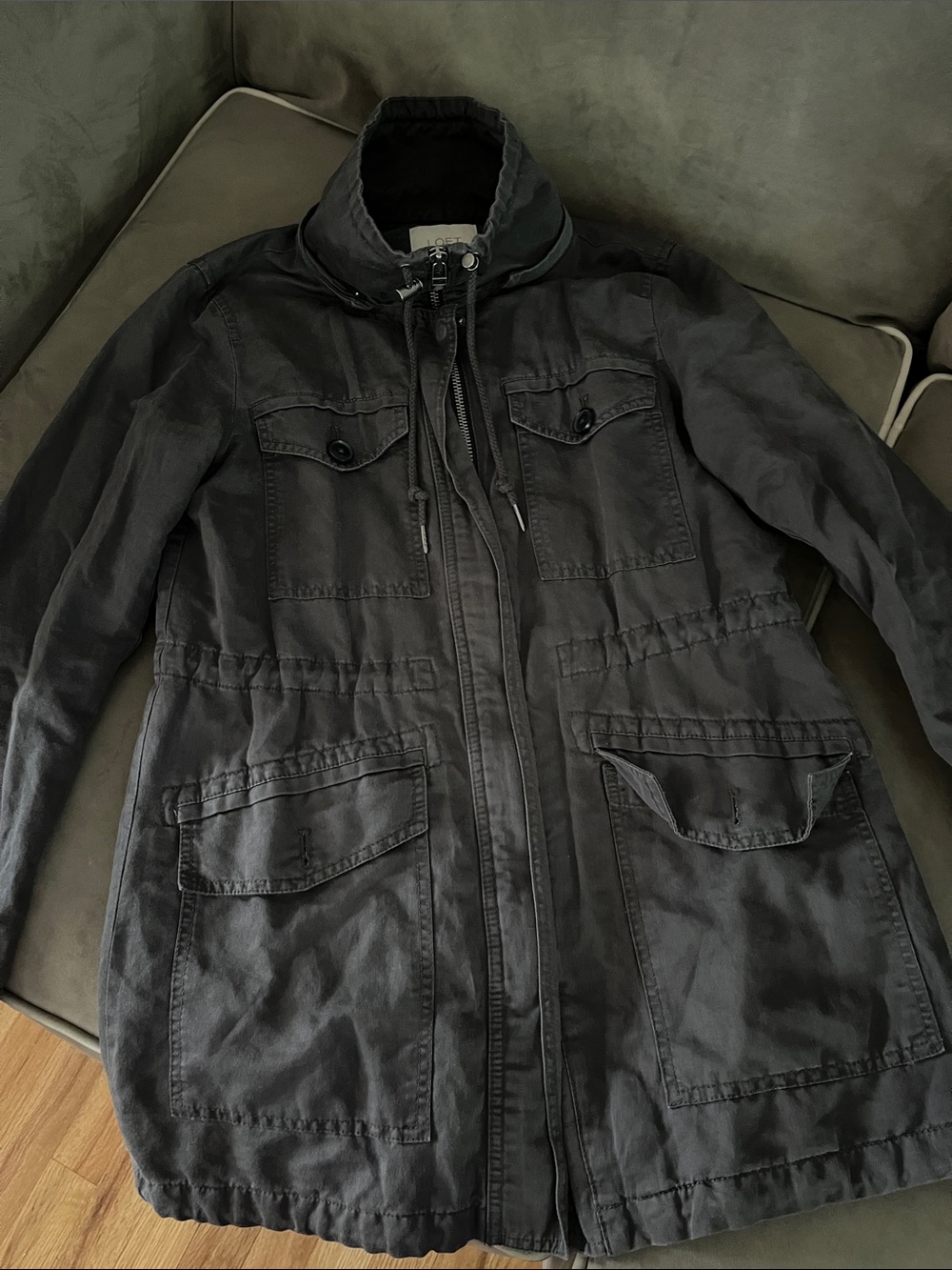 LOFT Dark Gray Utility Jacket with Drawstring Waist